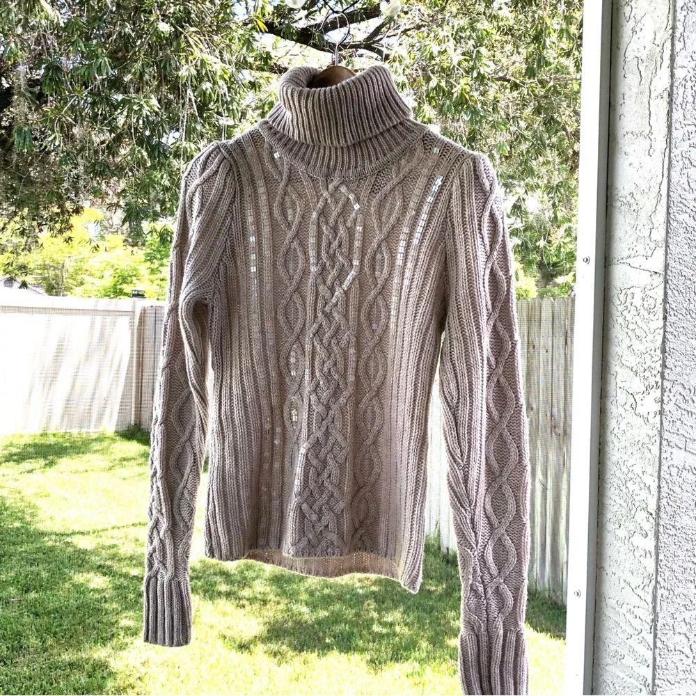 Vintage Moda International Cable Knit Turtleneck Sweater L Cream Wool Blend